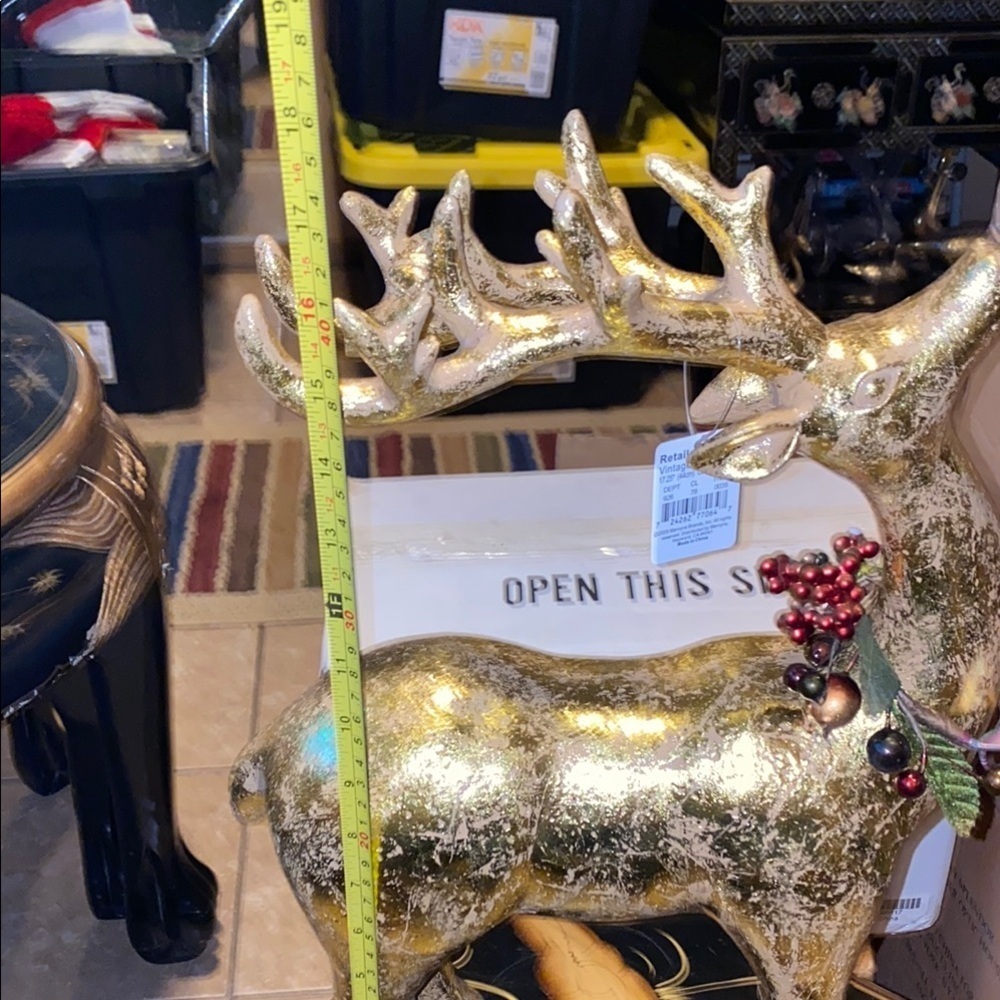 BX49 Vintage Gold Decorative Reindeer with Colorful Accents - Picture 7 of 7
